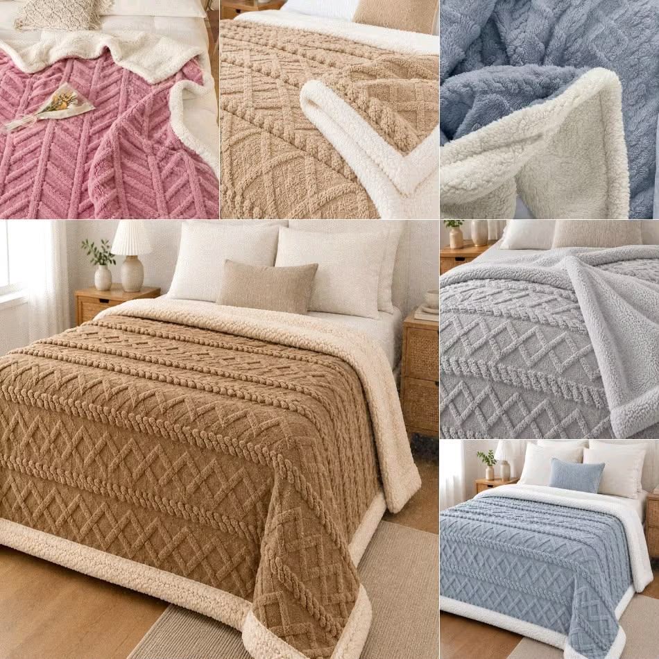 Sherpa-Lined Cable Knit Blanket